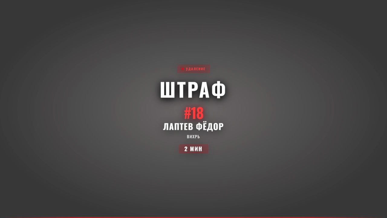 Сплеш удаления в хоккейной трансляции: штраф, номер 18, 2 минуты, команда «Вихрь»